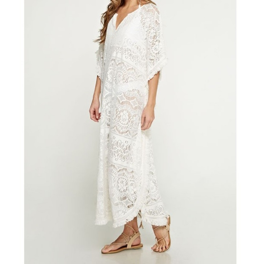 GORGEOUS Long Lace Caftan Tunic Beach Swim Cover
